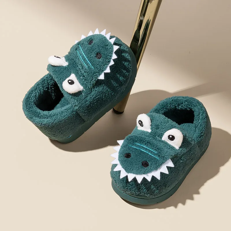 Non-slip Children Home Slippers Baby Warm Cotton Indoor Shoes 2022 Winter Cartoon Dinosaur Kids Slippers Boys Girls Flops Soft