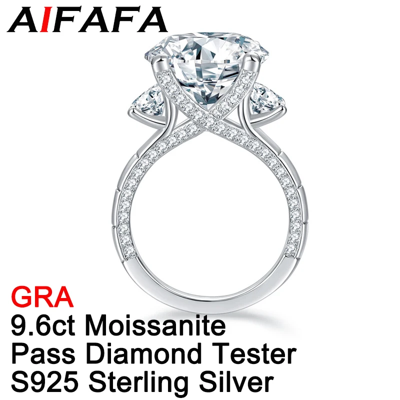 

AIFAFA 9.6 Carat Big Real Moissanite Rings Plated Platinum 925 Sterling Silver Sparkling Jewelry Certificate Pass Diamond Test