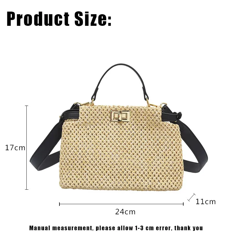 YoReAi Straw Beach Bag Fashion PU Handmade Woven Shoulder Bags Raffia Rattan Handbag Bohemian Summer Casual Small Square Pack