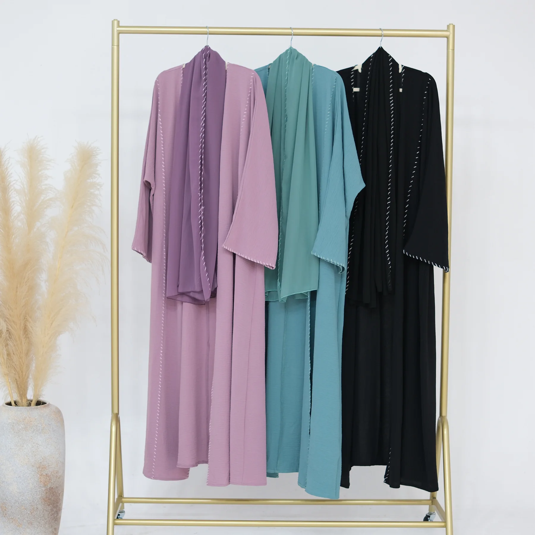 

Fashion Muslim Sets Islamic Clothing Set Long Sleeved Modest Muslim Arabic Abaya & Headscarf Jazz Crepe & Chiffon for Women Suit