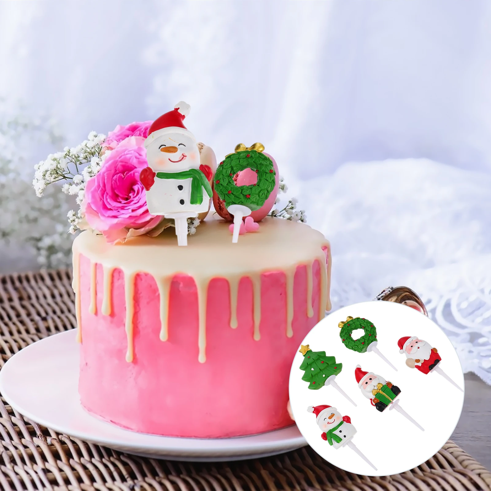 

5 Pcs Xmas Cake Toppers Resin Old Man Snowman Tree Christmas Decoration Decorations Merry