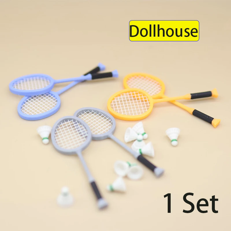 1/12 Poppenhuis Simulatie Mini Badminton Racket Set Poppenhuis Sport Scène Decoratie Poppenhuis Fantasiespel Speelgoed