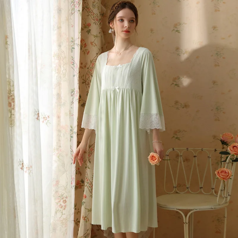 Princess nightgown female spring and autumn long-sleeved lace sweet ladies cotton court princess French long skirt nightgown new