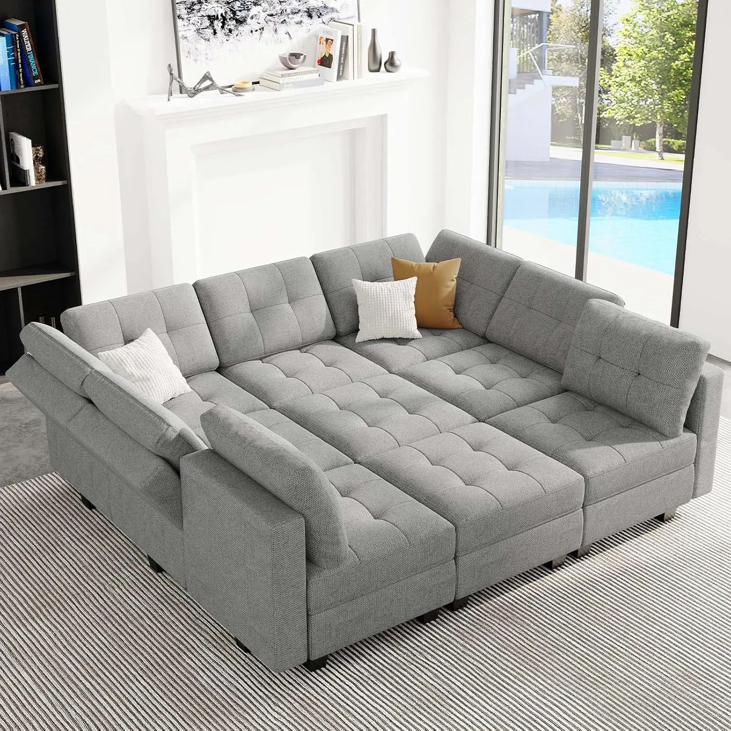 

Modular Sectional Sleeper Sofa with Storage Velvet Fabric Couch Bed with Chaise and Ottomans