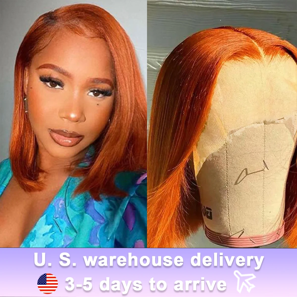 10 Inch Ginger Orange Straight Bob 13x6 HD Lace Front Wig Human Hair 180 Density Short Bob Wigs Pre Plucked Natural Hairline Wig