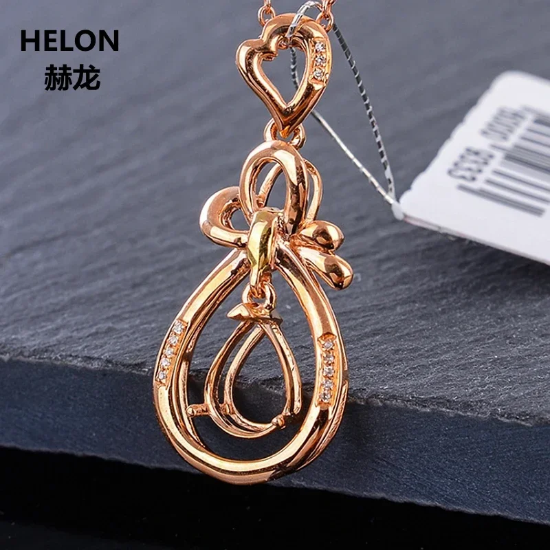 Solid 14k Whtie Gold Natural Diamonds Women Pendant 6x8mm Pear Cut Semi Mount Pendant Setting Yellow Rose Gold Optional