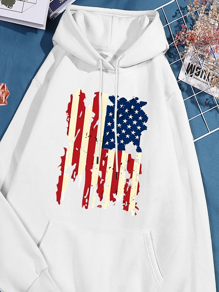 The Battle Of The American Flag Printing Hooded Female Basics Loose Sport Shirts Leisure Comfy Sweatshirt Trendy Oversized Top