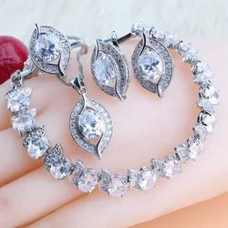 Bridal White Zirconia Jewelry Sets 925 Silver Rings Pendant Necklace Earrings Stones Bracelets Set Wedding Jewelry For Women