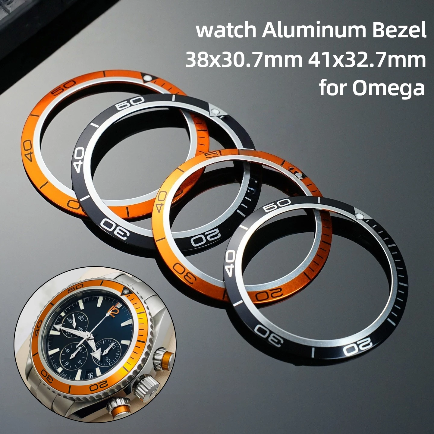 38 x 30,7 mm 41 x 32,7 mm Uhr, schwarz-orangefarbene Aluminium-Lünette für Omega Seamaster 600 Planet Ocean 600-Serie, hochwertiger Skala-Ring