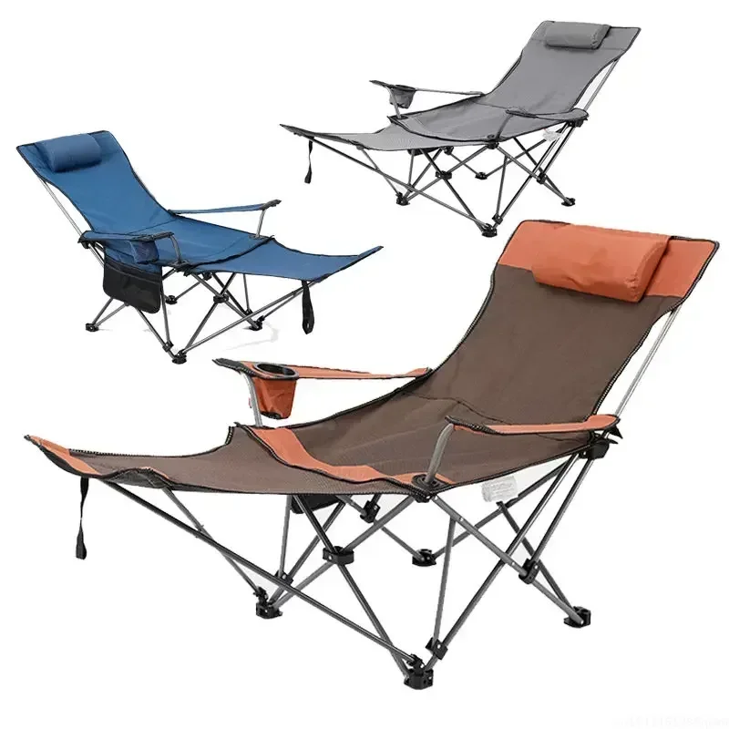 Silla plegable 2 en 1 para exteriores, sillón reclinable ajustable portátil, reposapiés extraíble, silla plegable para acampar,