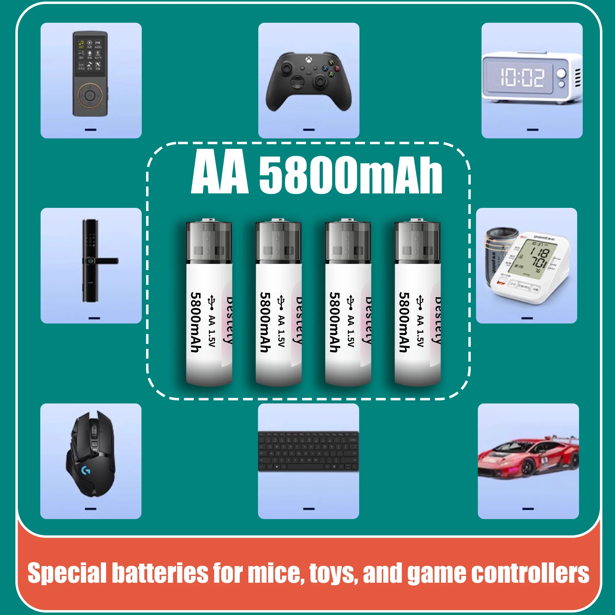 1.5V  USB Rechareable AA Lithiugm  Battery, 2025 New High capacity 5800mAh Fast charging controller for mice
