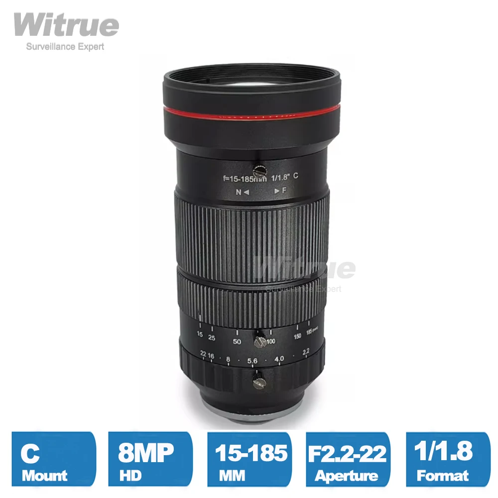 

Вариофокальный объектив Witrue HD 4K 8MP 15-185 мм с креплением C, F2.2-22, формат 1/1.8 дюйма для камер видеонаблюдения и систем безопасности CCTV