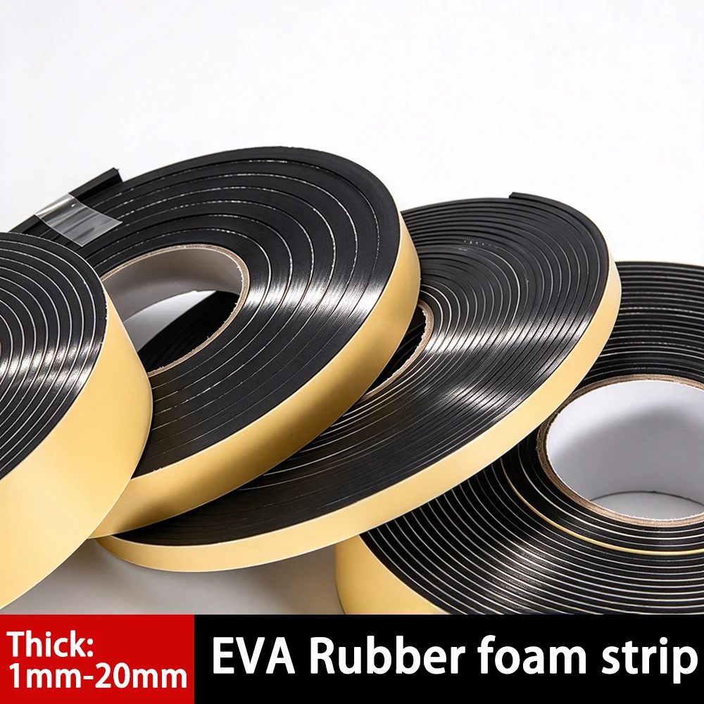 2 Meters 10 Meters Black EVA Foam Strip with Adhesive Sponge Strip Self-Adhesive Rubber Strip Sealing Strip Thick 1mm-20mm﻿