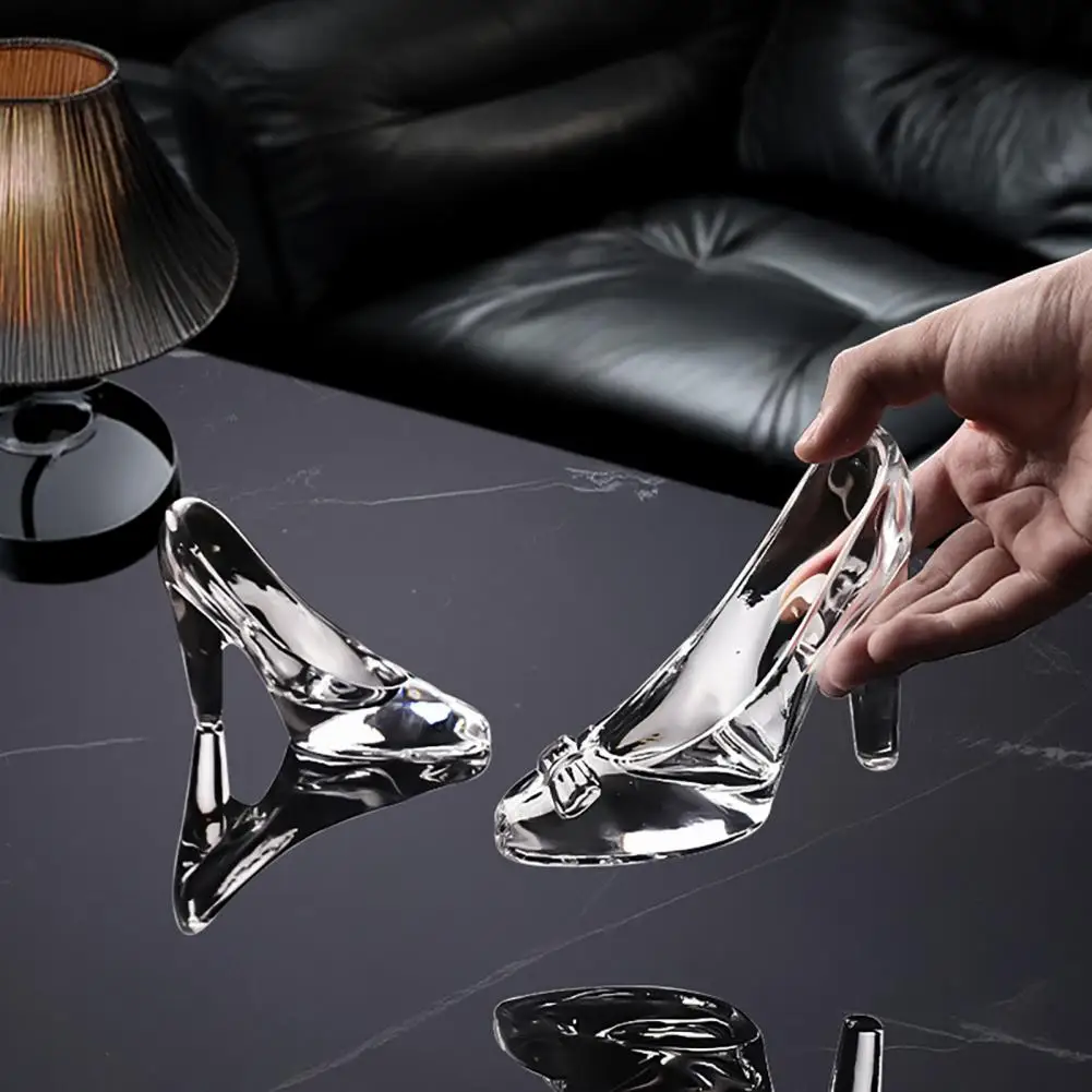 Faux High Heel Decoration Crystal-clear Glass Shoe Ornament Transparent High Heel Figurine Collectible Fairy Tale for Home
