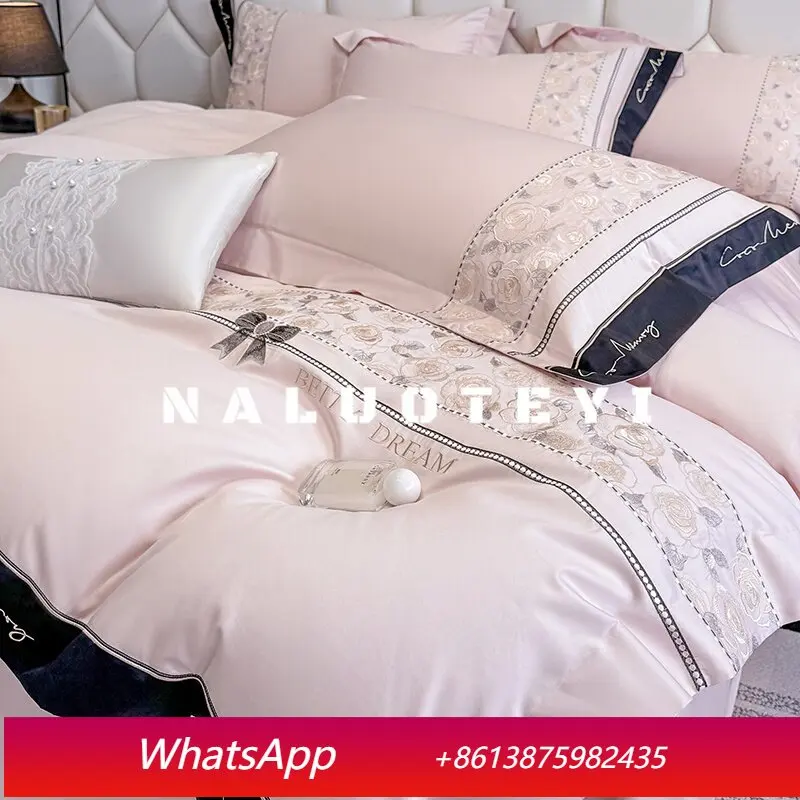 

Yjq pure cotton four-piece light luxury flower embroidery cotton quilt cover bed sheet bedding