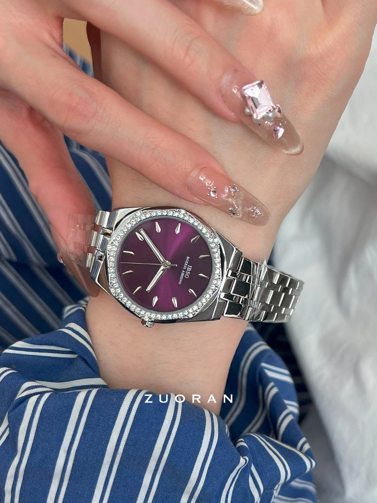 Silver purple large dial exquisite fashion high-end ladies chain watch temperament women's watch ladies gift original gift - Image 5