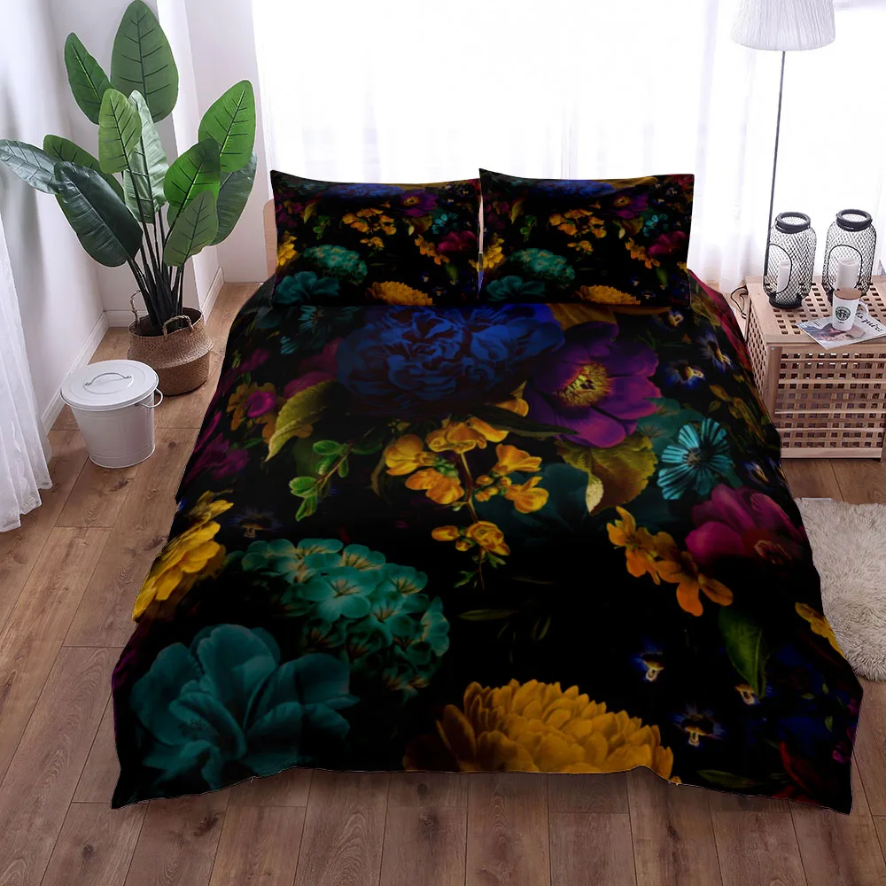 Colorful Blossom Duvet Cover Set King Queen Double Full Twin Single Size Bed Linen Set