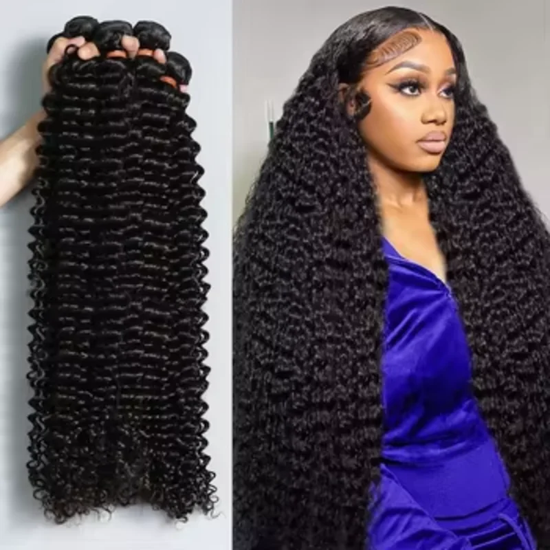 26 28 30 inch Natural Black Color Deep Wave Bundles Human Hair  Deep Wave Bundles Brazilian Remy Wet and Wavy Bundles