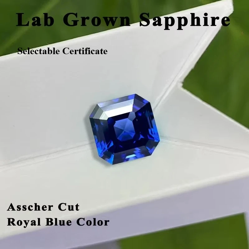 Asscher-Schliff Königsblauer Hochwertiger Labor-Saphir, Zertifizierter Loser Edelstein, DIY Einlegestein für Ring-Schmuckherstellung – Detail 1
