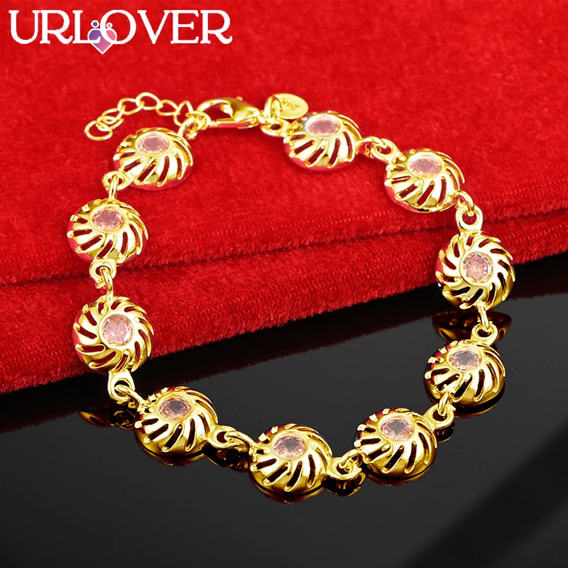 

URLOVER 24K Gold Bracelet Round Spiral Orange Zircon Crystal Bracelets For Woman Party Wedding Fashion Jewelry Christmas Gift