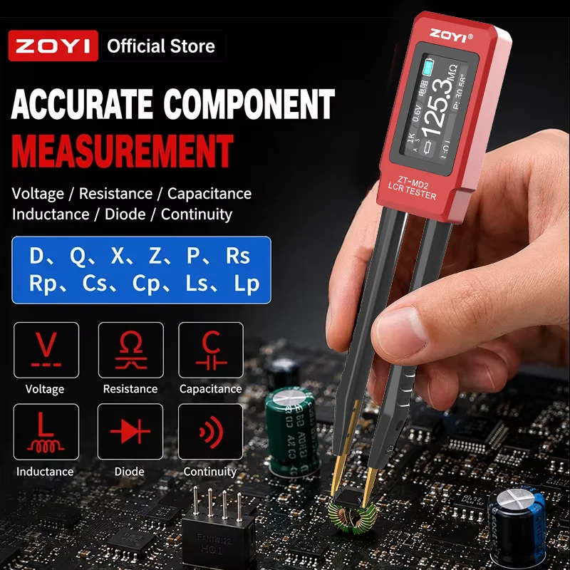 Smart LCR SMD Tester Tweezers ZT‑MD2 ZOYI High Precision Resistance Capacitance Inductance ESR Component Measuring Test Tool