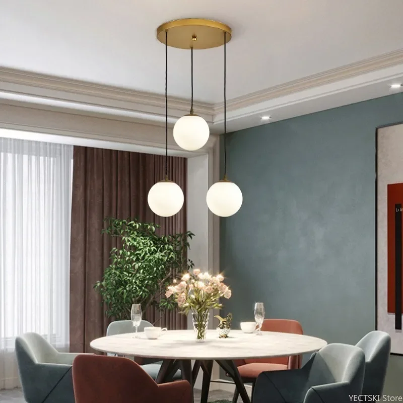 GHJUYIOL Simple single head glass bedroom headboard pendant light, Nordic restaurant creative three head dining pendant light fi