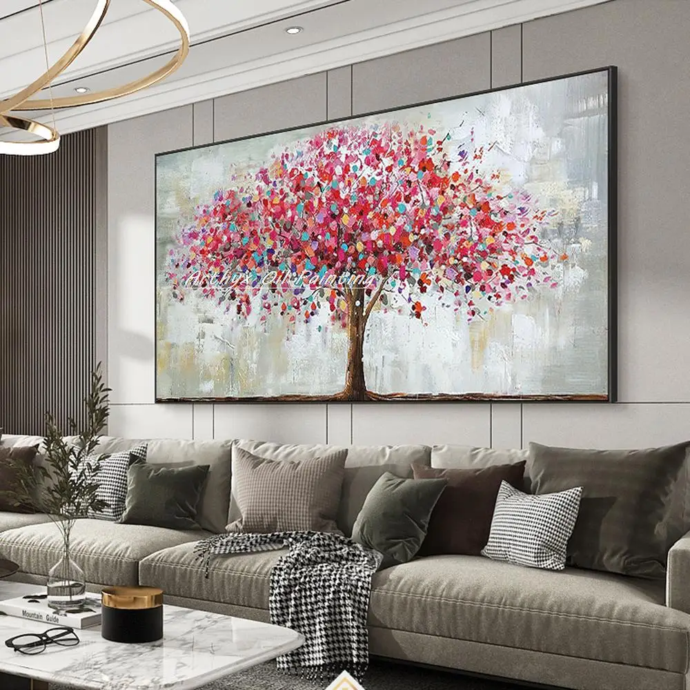 Arthyx Handpainted Tree Landscape Oil Paintings On Canvas Modern Home Decor Abstract Poster Wall Art Picture For Room Decoration