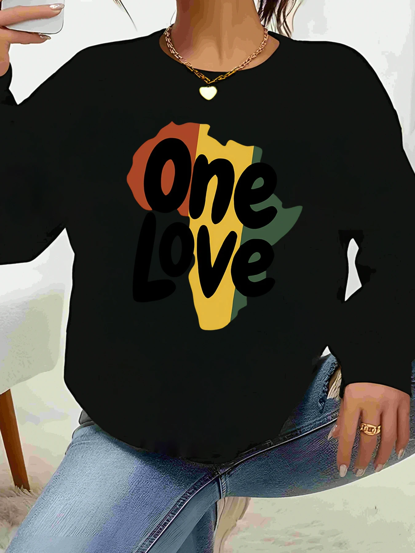 

Свитер с длинными рукавами и принтом «Африка», одна любовь для женщин, повседневная одежда, повседневная одежда