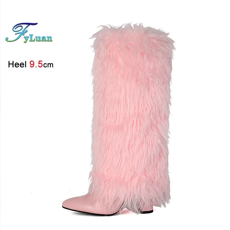 

Size 35-46 Women's High Heels Knee Length Boots Fashion Black Feather Tall Boots Party Nightclub Shoes Autumn Winter Long Boots