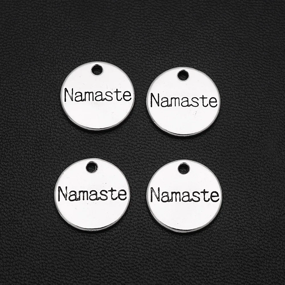 20pcs/Lot 14mm Antique Silver Plated Yoga Namaste Charms Pendants For DIY Keychain Necklace Jewelry Making Supplies Accessories