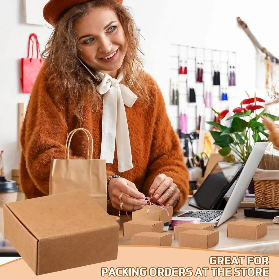 200 Uds pequeñas cajas de regalo de papel Kraft a granel 2,16 ''x 2,16'' x 0,98'' adornos cajas de cartón con tapa para pendientes de recuerdo joyería