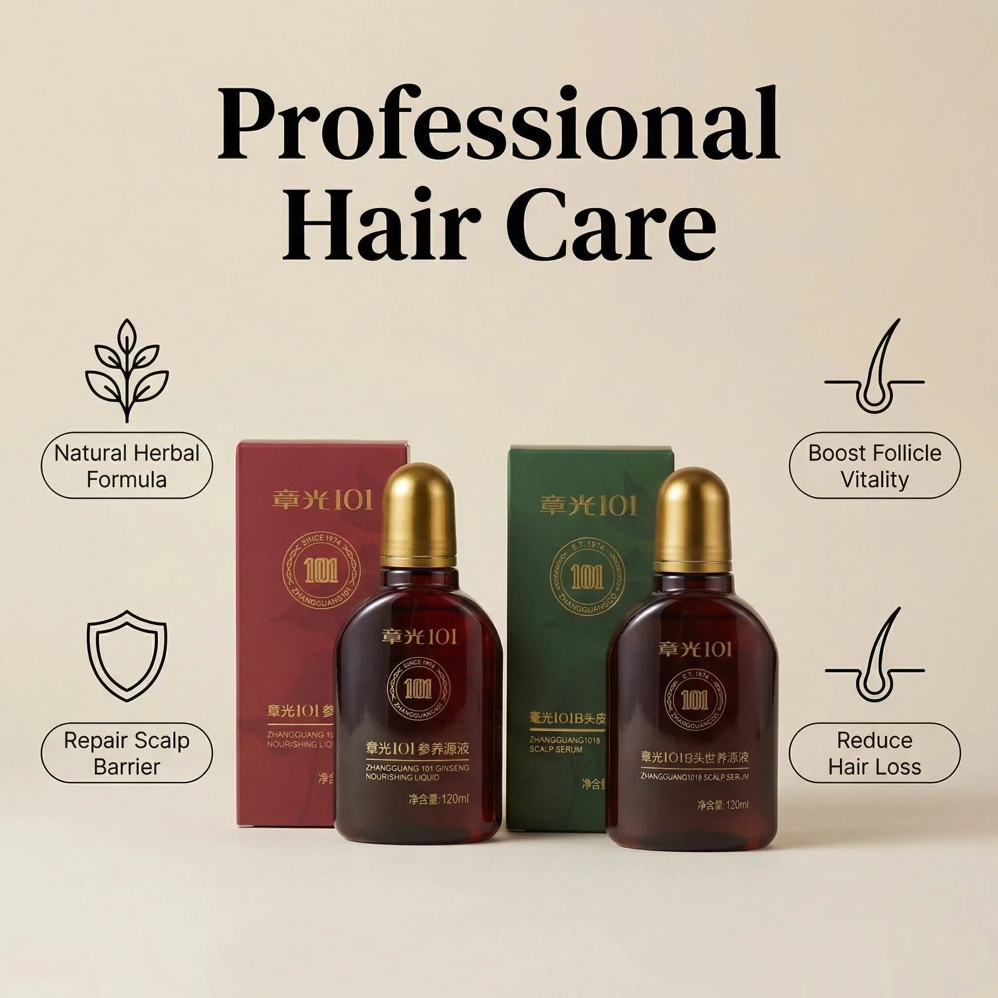 New Hair Follicle Nourishing Zhangguang 101 120MLX2 Powerful Anti Hair Loss Treatment SET Chinese Medicine Ginger Growth Therapy