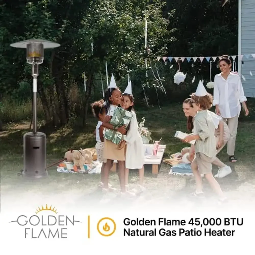 Outdoor Natural Gas Patio Heater 45,000 BTU XL-Series Anti-Tilt Safety Shut-Off Includes Drink Tray Easy Start Stylish Design