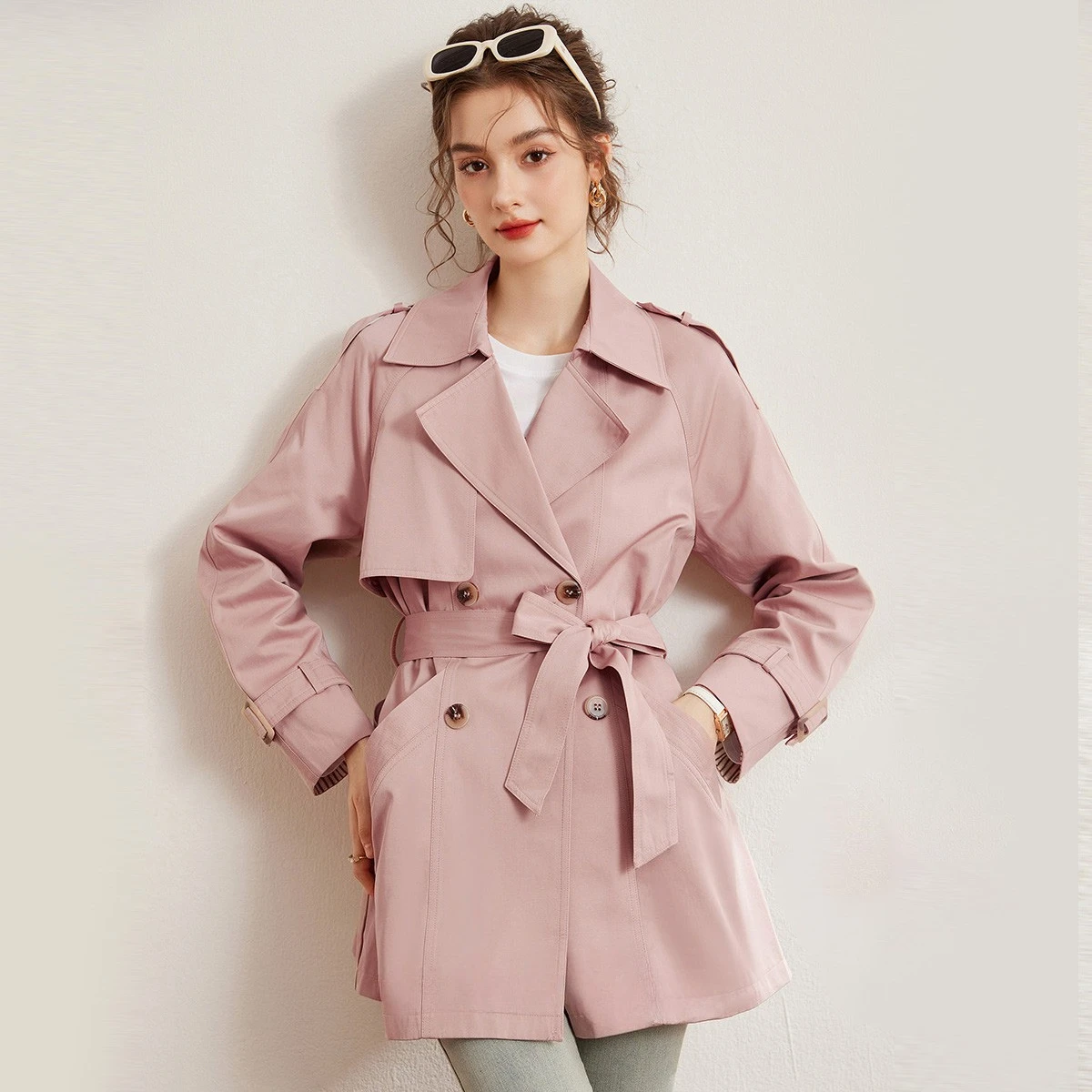LOUIS YAO Cappotto oversize di media lunghezza tinta unita 2025 Trench da donna con maniche raglan con colletto a bavero stile pendolare autunnale