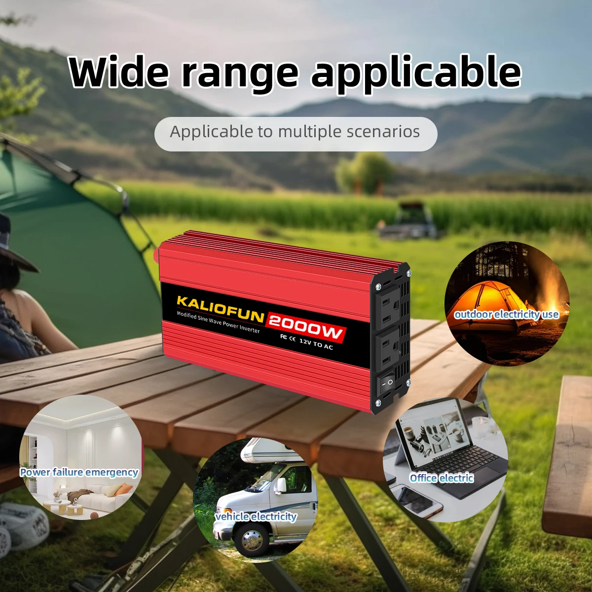 KALIOFUN 1500 واط/2000 واط/2500 واط/3000 واط تعديل موجة جيبية عاكس الطاقة 12 فولت إلى 110 فولت العالمي سيارة متعددة حماية الطوارئ