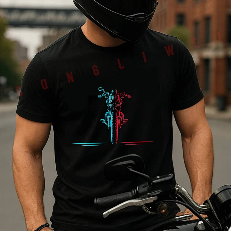 

Vintage Motorcycle Bike Line Moto T-Shirt Vintage Cotton Plain Mens Funny T Shirts Casual Harajuku Clothes