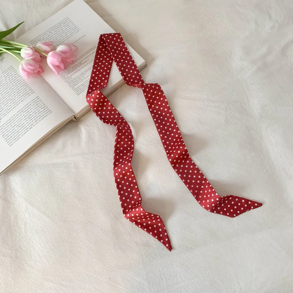 

All-match Bow Ties Long Silk Scarf Printed Ice Cream Plaid Scarf Hair Band Floral Long Ribbon Scarves Neckerchief Decoration