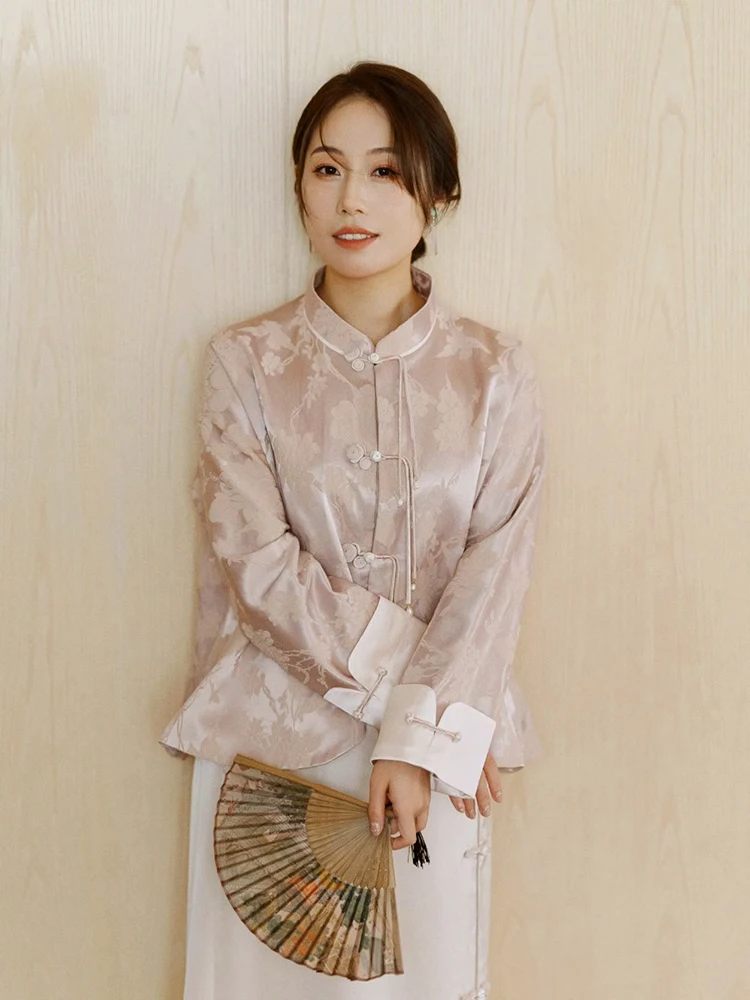 

Новая китайская вышитая блузка для женщин в стиле ретро, улучшенный дизайн, с бахромой и воротником-стойкой, весенняя мода