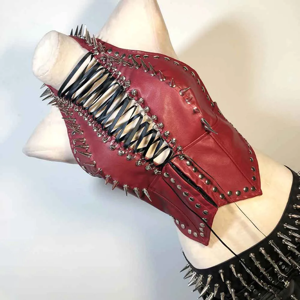 Goth Tops Punk Rock Clothes Grunge Festival Bra PU leather Black Y2K Gothic Tank Boho Spiked Rave Outfits Emo Clothing