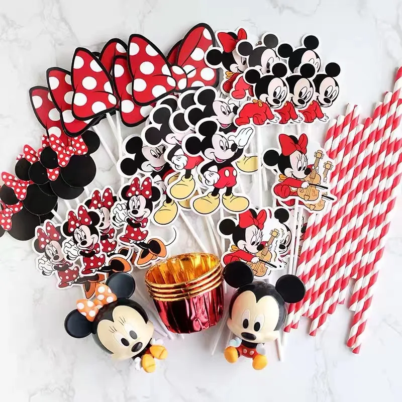 Disney Mickey Minnie Mouse Cupcake Toppers Pick Kids Weeding Birthday Party Supplies Wedding Cake Flag Decorations Girl Gift