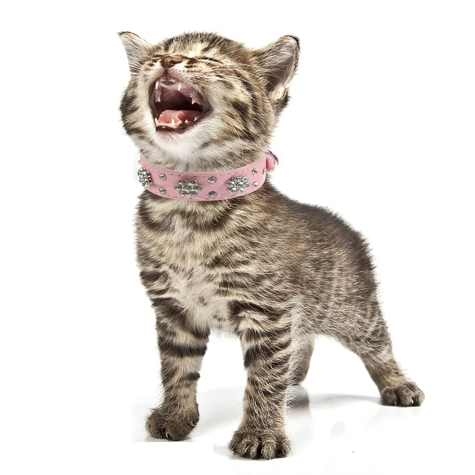 

Rhinestone Studded Floral Design Adjustable Dog Puppy Safety Collar Pink Pu Stainless Steel D-Ring Buckle Xs 27-32Cm Pet Collar