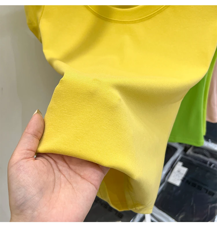 2026 Sexy Quadratischer Ausschnitt Slim T-Shirt Damen Baumwolle Elastisch Basic Einfarbig Lässige Oberteile Kurzarm Dünne T-Shirts Transparent – Detail 13