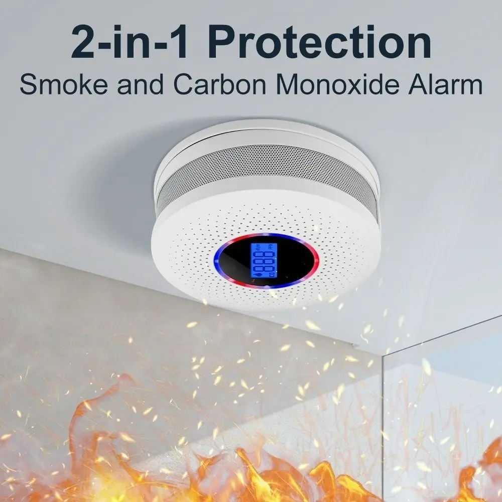 

Air Quality Monitor 2 in 1 Carbon Monoxide Detector Portable LCD Display Smoke Alarm Wireless CO Monitor Garage