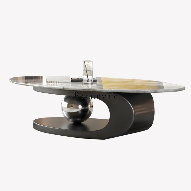 

Light luxury natural marble oval small apartment household living room coffee table