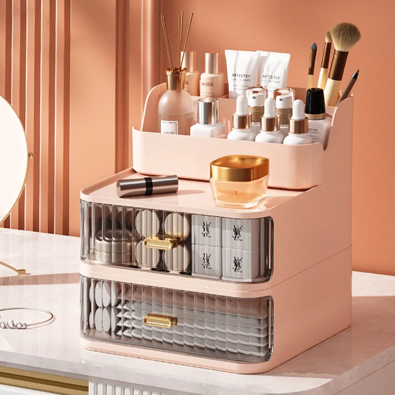 Luxury Desktop Cosmetics Lipstick Perfume Storage Box Dresser Dust Skin Care Rack Drawer Type Transparent Organizing Box