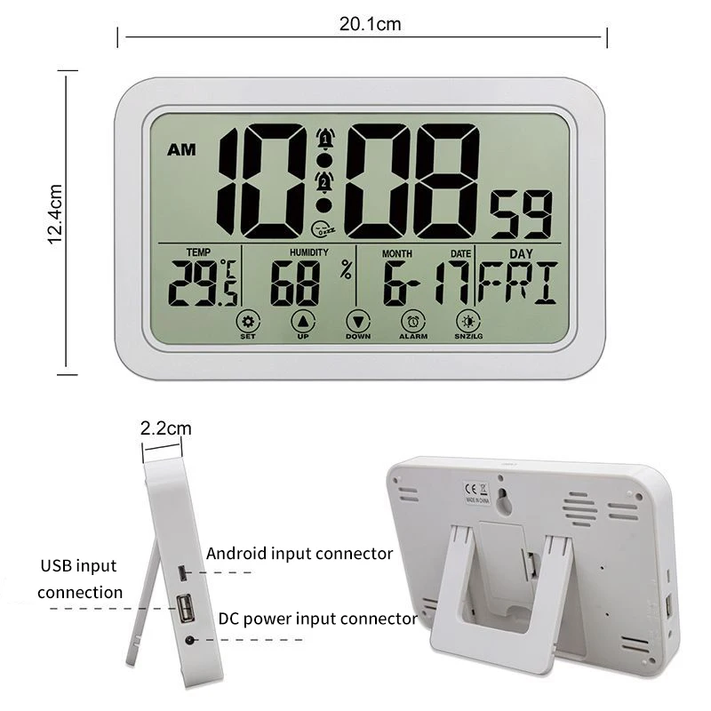 Large Number Electronic Wall Clock Temperature Humidity Display Snooze Alarm Clock Hanging/Desktop Digital Clock Battery Powered