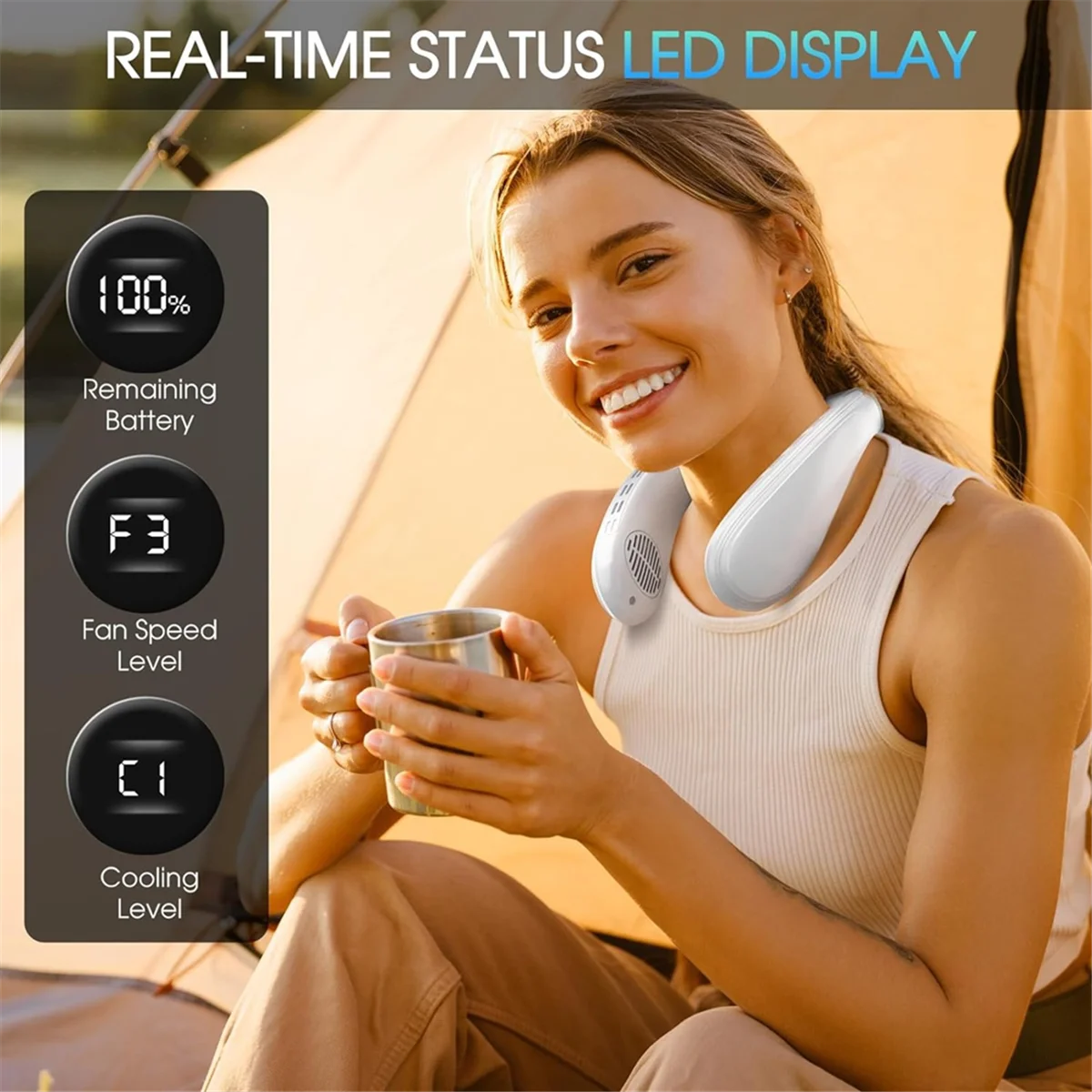 Ventilador de pescoço com placa de resfriamento, ar condicionado de pescoço, bateria recarregável, ventilador de pescoço de resfriamento para mulheres e homens