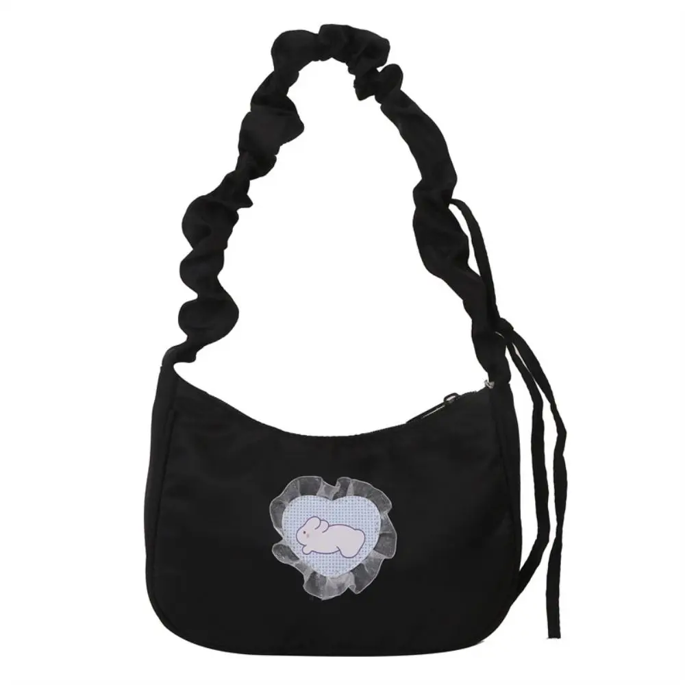 Bolso de hombro con correa plisada de estilo coreano para niñas, bolso de mano de gran capacidad, Color sólido, amor de encaje, conejo