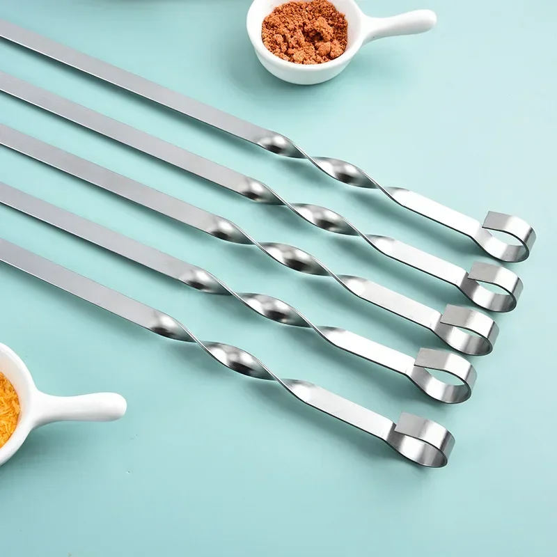 6Pcs Wide Flat Stainless Steel BBQ Skewer Barbecue Sticks Fork Outdoor Camping Picnic Kitchen BBQ Utensil Accessories Supply view 2