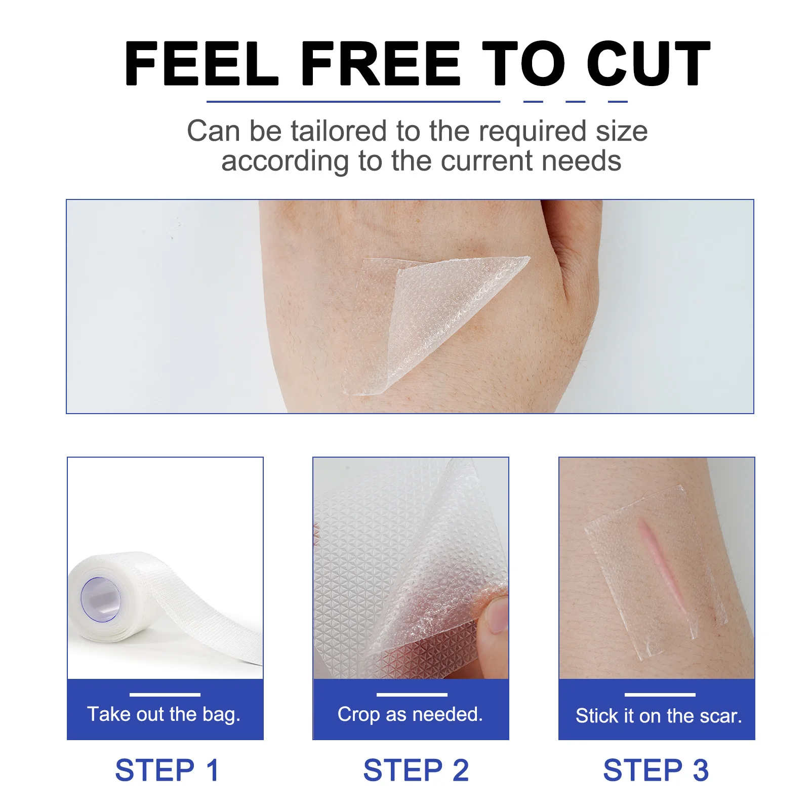 1 Roll Invisible Silicone Scar Sheets Self-Adhesive Scar Cover Tape Skin Care Strips Transparent Color